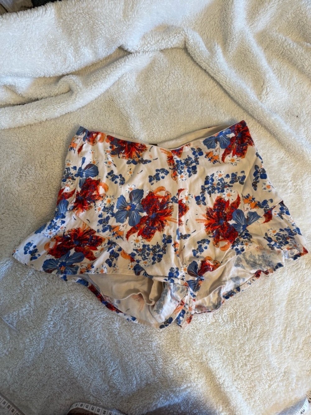 Free People Cream Floral High-Waist Ruffle Shorts